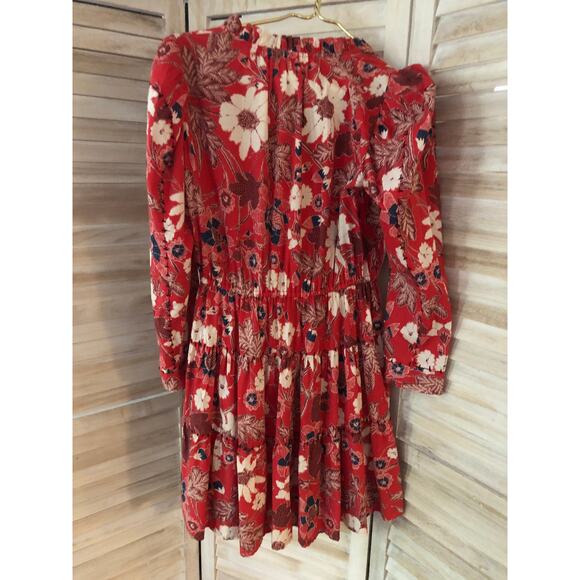 Ulla Johnson romantic red poppy floral cotton short dress  small 4.  Tassels. - Picture 5 of 6